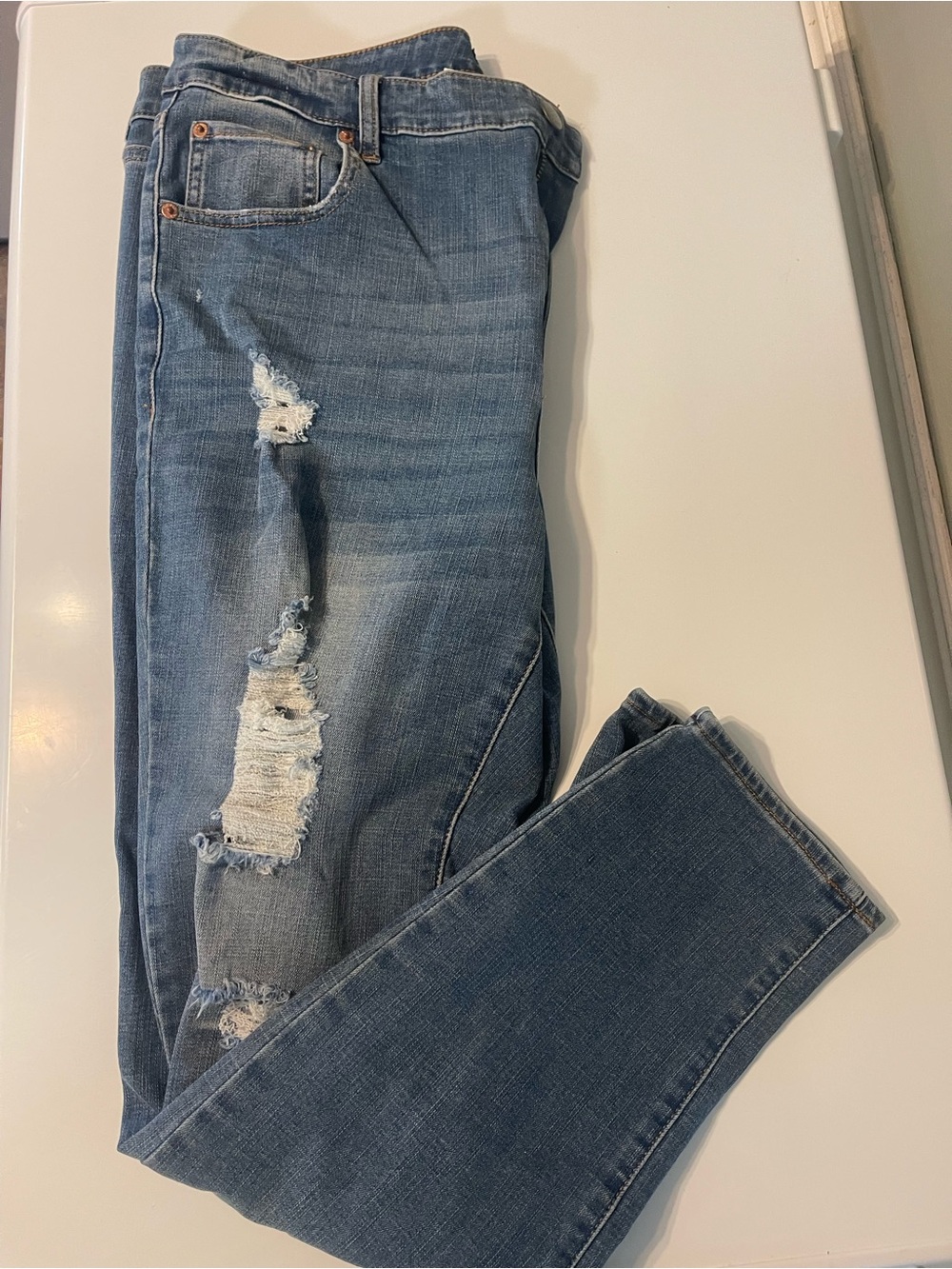 Women’s Distressed Dark Blue Denim Jeans -18